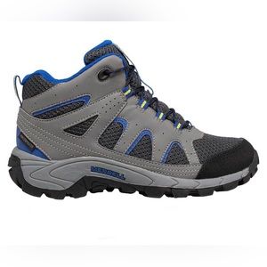 Kids Boys Merrell Oakcreek Waterproof Mid Hiking Boot Charcoal Blue Lace Size 12